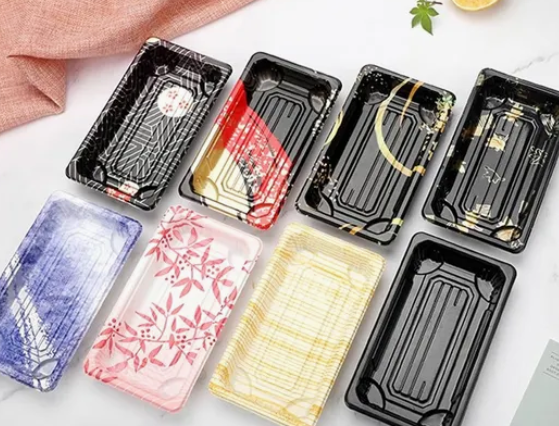 Bosca tráidire bia sushi plaisteach indiúscartha 